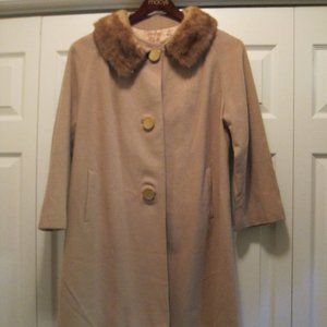 Vintage 1950s Tan Cashmere Swing Coat Mink Collar